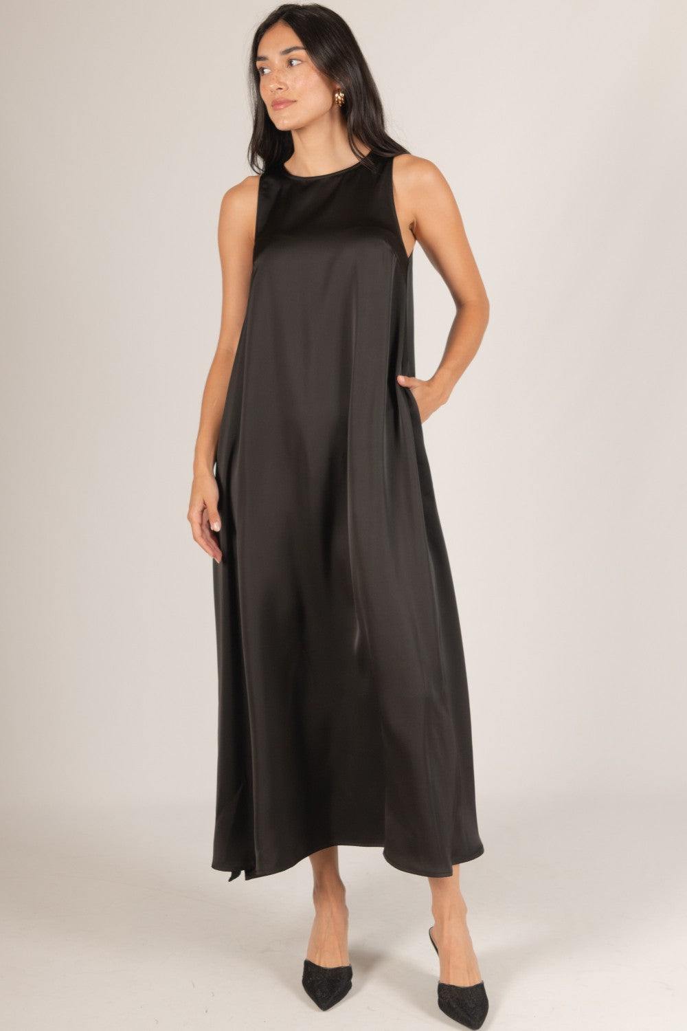 A-Line Satin Maxi Dress | Formal Holiday Dresses | Tres Chic Boutique Black / S A-Line Satin Maxi Dress | Formal Holiday Dresses | Tres Chic Boutique Black / S