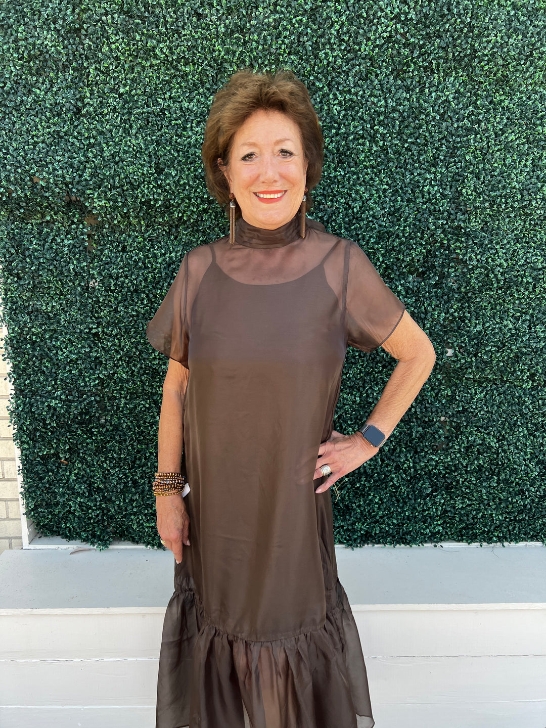 Sheer Brown Maxi Cocktail Dress