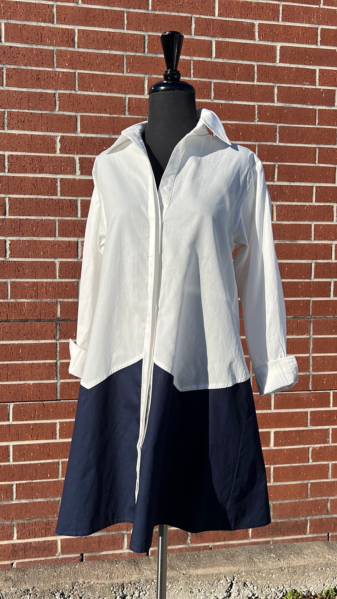 Navy & White Blocked Cotton Shirt Dress White / S Navy & White Blocked Cotton Shirt Dress White / S