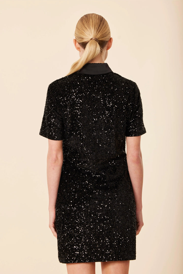 Black Stretch Sequin Polo Dress Holiday Dresses Boutique back
