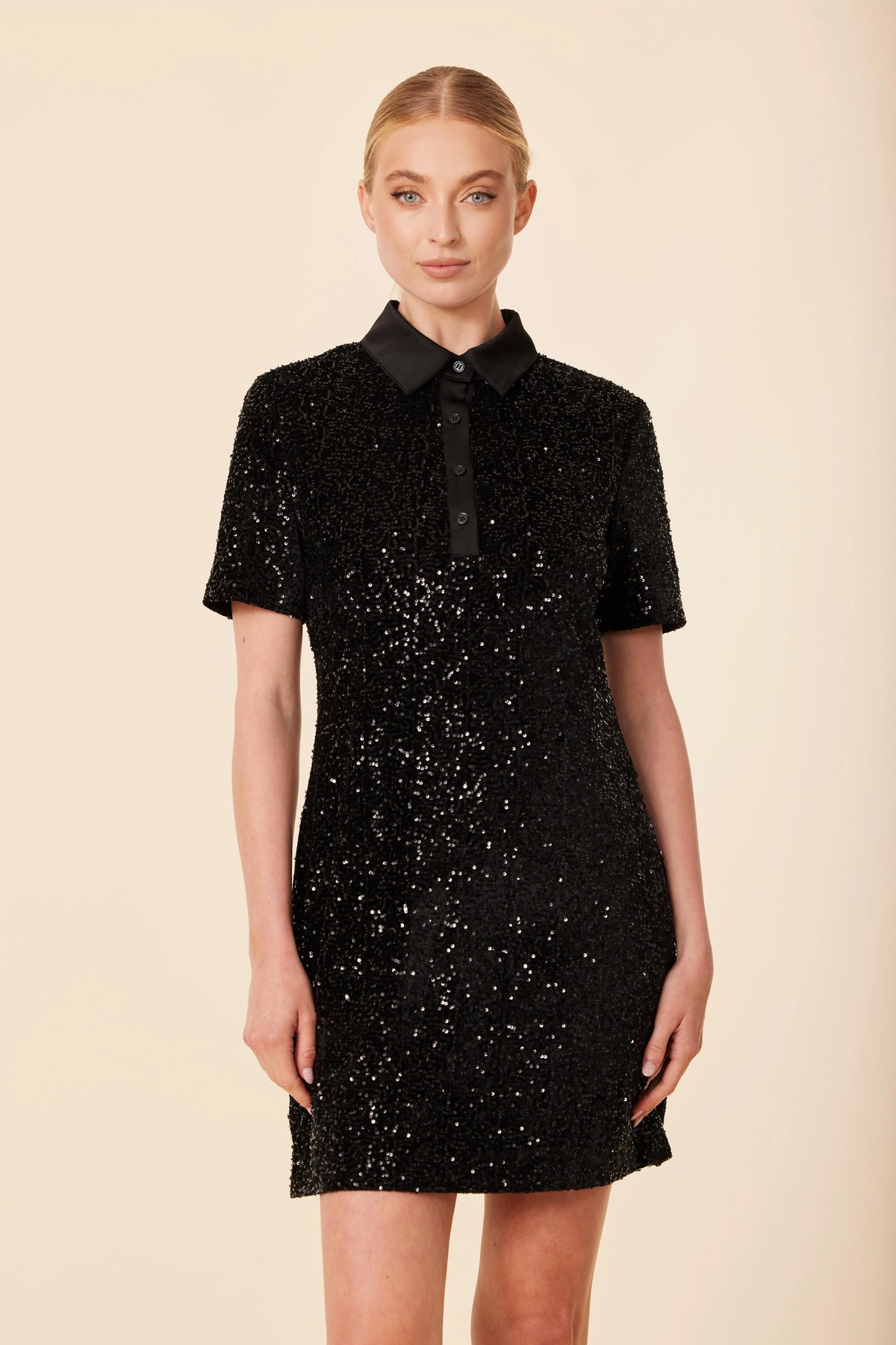 Stretch Sequin Polo Dress | Holiday Dresses Boutique