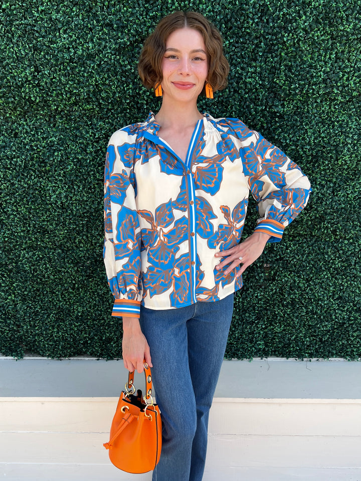 Blue and Orange Blouse astros blouse jade brand