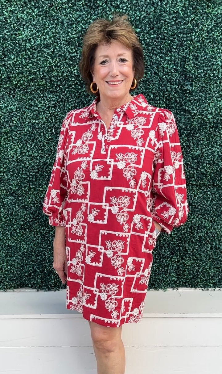 Burgundy & Cream Embroidered Dress