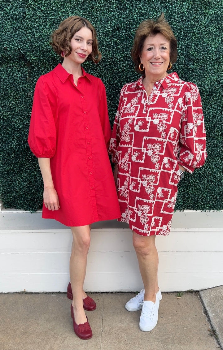 Burgundy & Cream Embroidered Dress