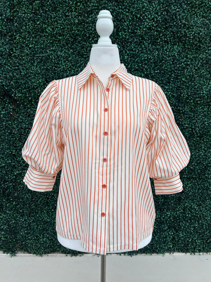 Burt Orange Stripe Blouse Women Over 50 Boutique Game Day