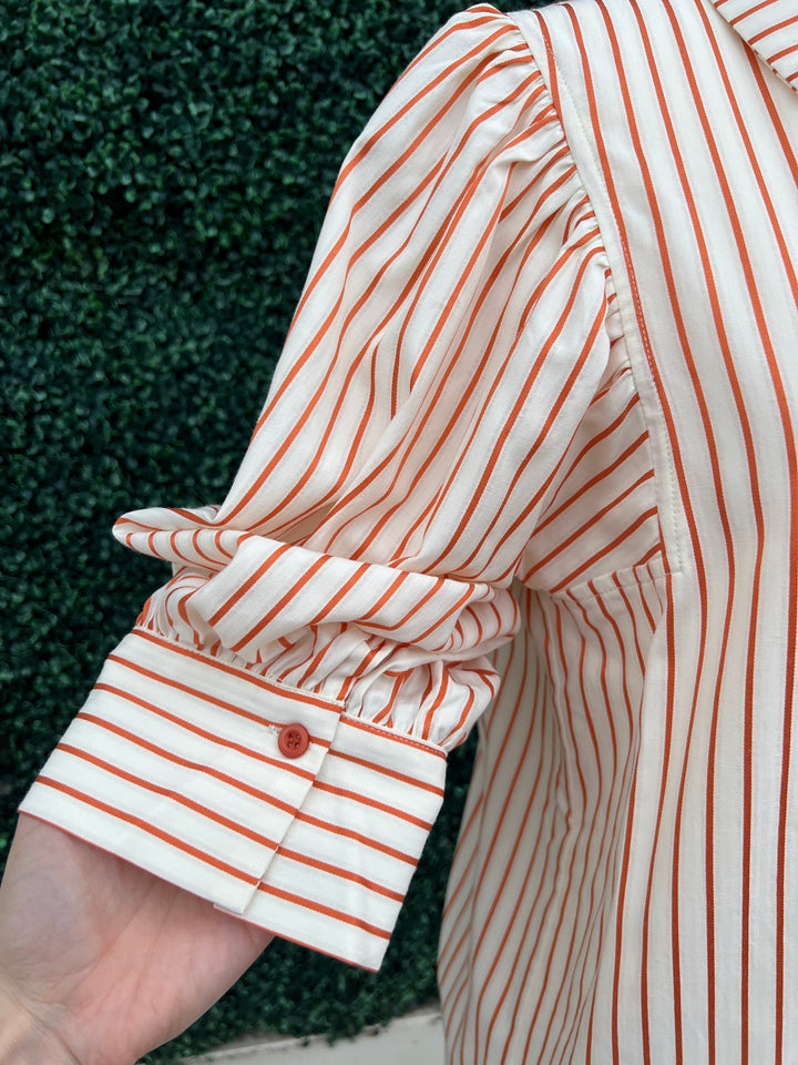Burt Orange Stripe Blouse Women Over 50 Boutique Game Day button up