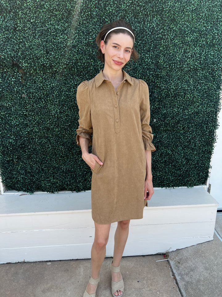 Crduroy Placket Collar Dress