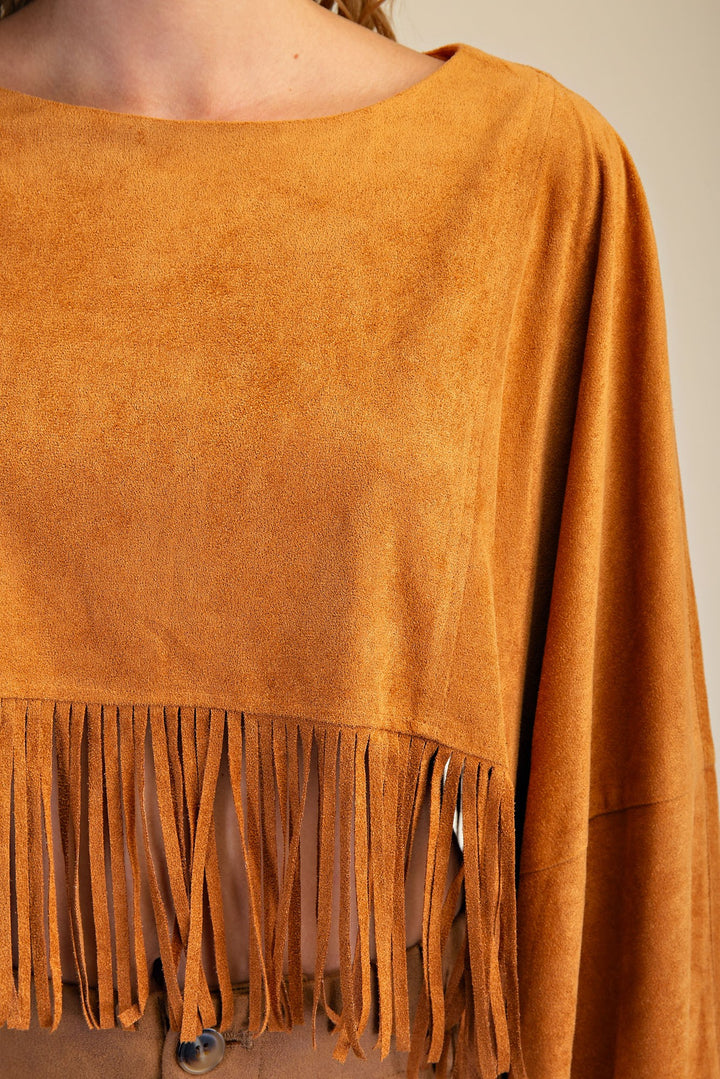 Capelet faux suede cropped fringe western boutique