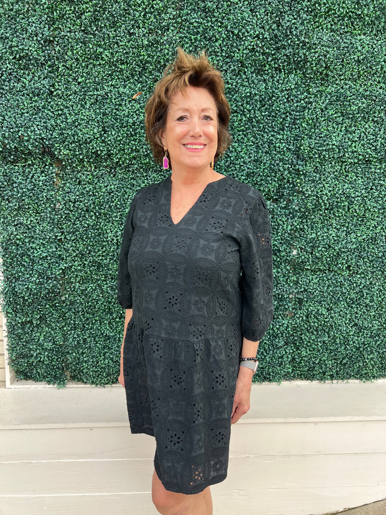 Cotton Eyelet 3/4th Sleeve Dress