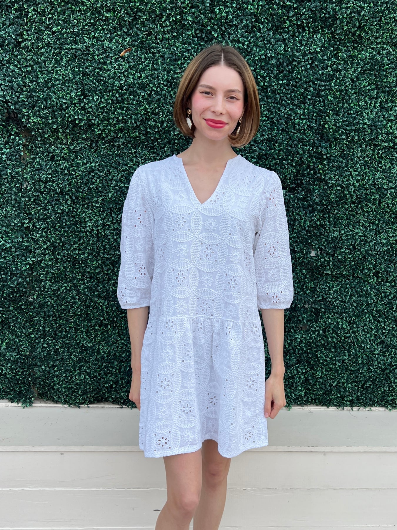 Cotton Eyelet 3/4th Sleeve Dress