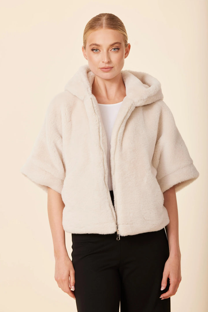Cream Faux Fur Hoody Topper Dolce Cabo Outerwear short sleeve