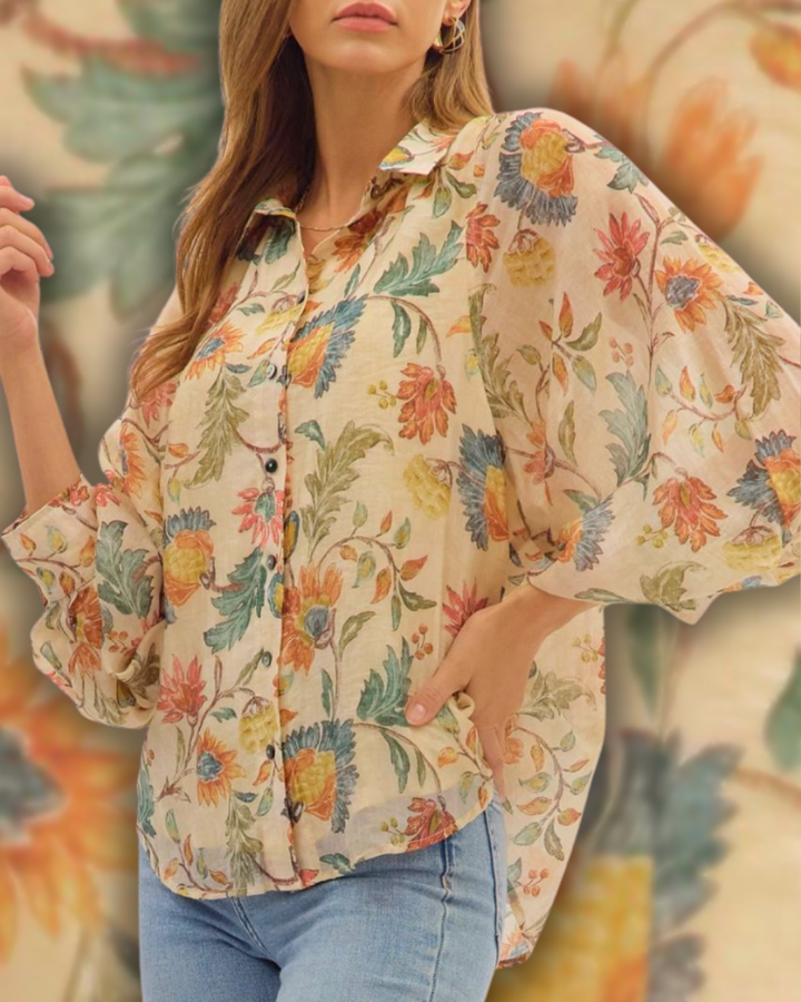 Cream Florals Lightweight Blouse TENCEL