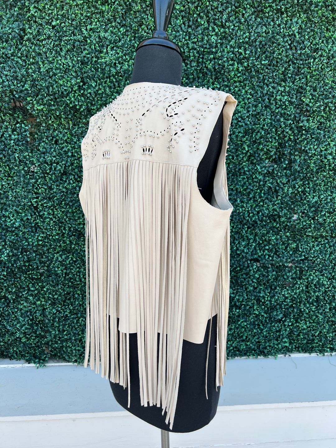 Cream Pleather Studded Fringe Vest HLRS Women's Southern Style boutique back