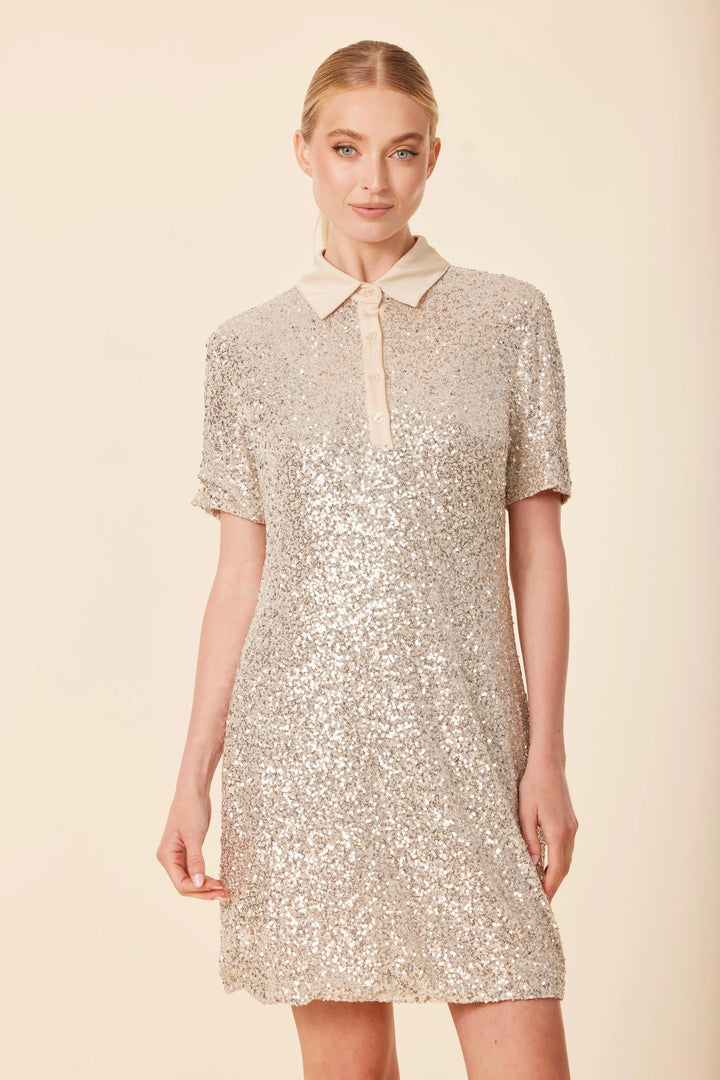 Cream Stretch Sequin Polo Dress Holiday Dresses Boutique Women's Boutique