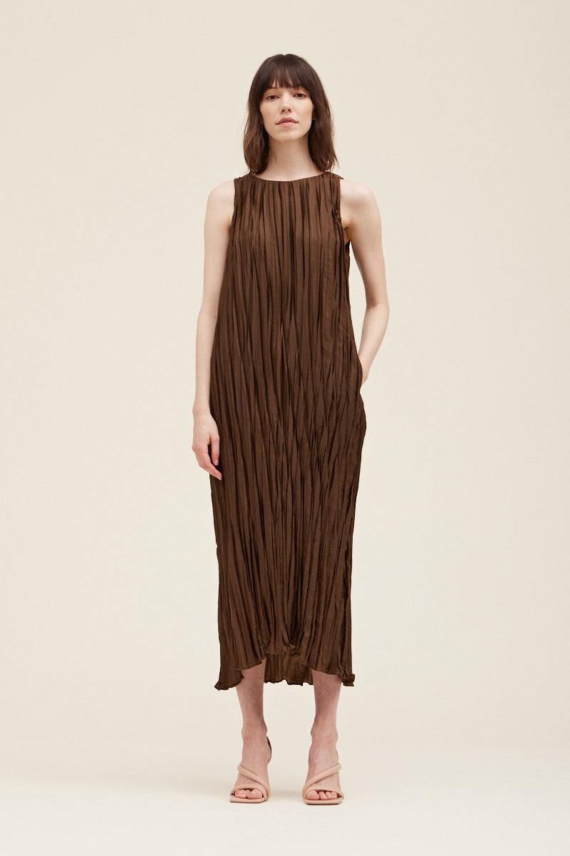 slim fit dress slacks Petal and Pup Women's Achanti Pleated Maxi Dress