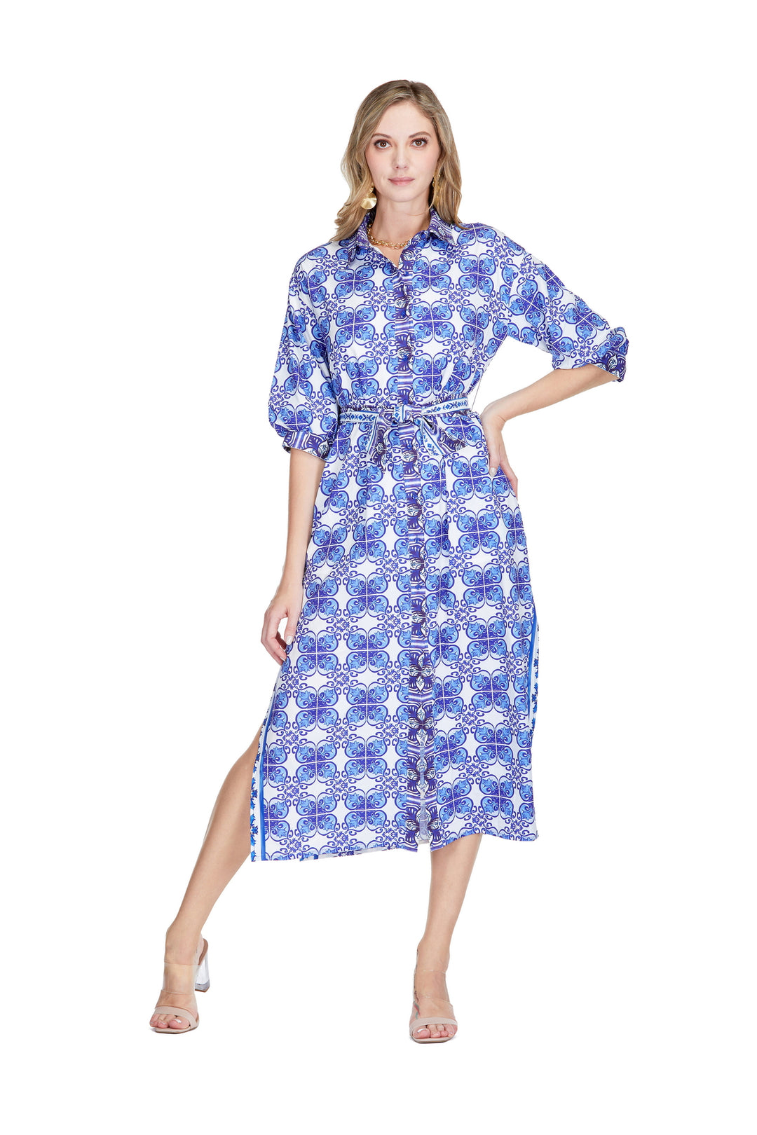 shirt dress patterned Burgundy Floral Print Twist Front one piece dressing Damask Tile Print Maxi Shirt