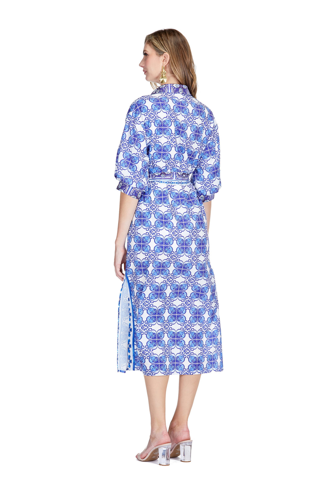 Damask Tile Print Maxi Shirt Dress Damask Tile Print Maxi Shirt Dress