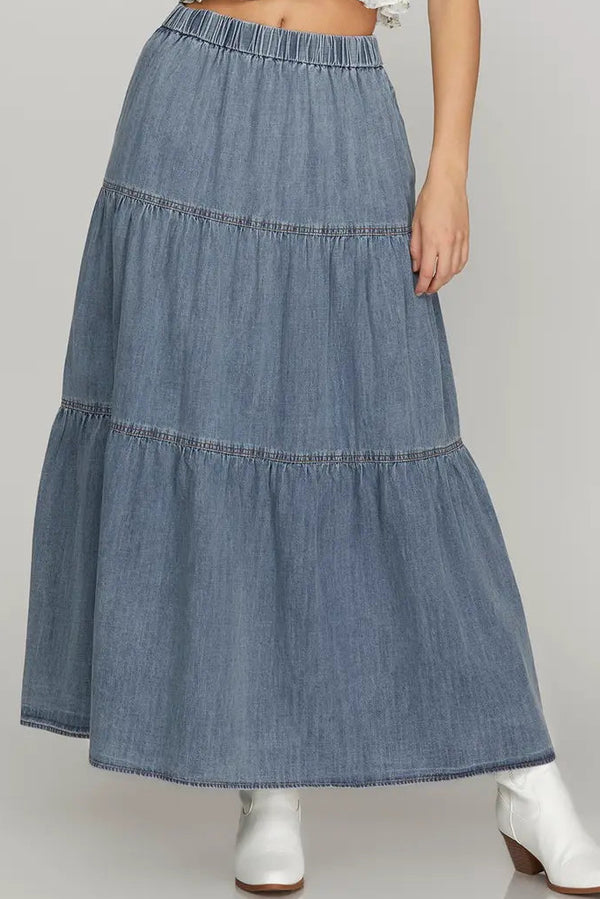 Denim Tier Maxi Skirt | Rodeo Houston | Women's Boutique – Très