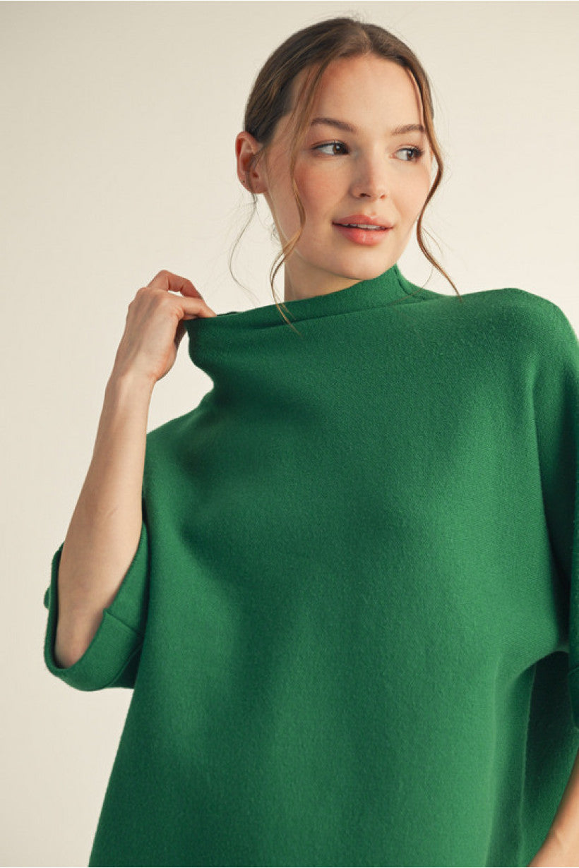 Elbow Sleeve Boxy Sweater cuffed hunter green