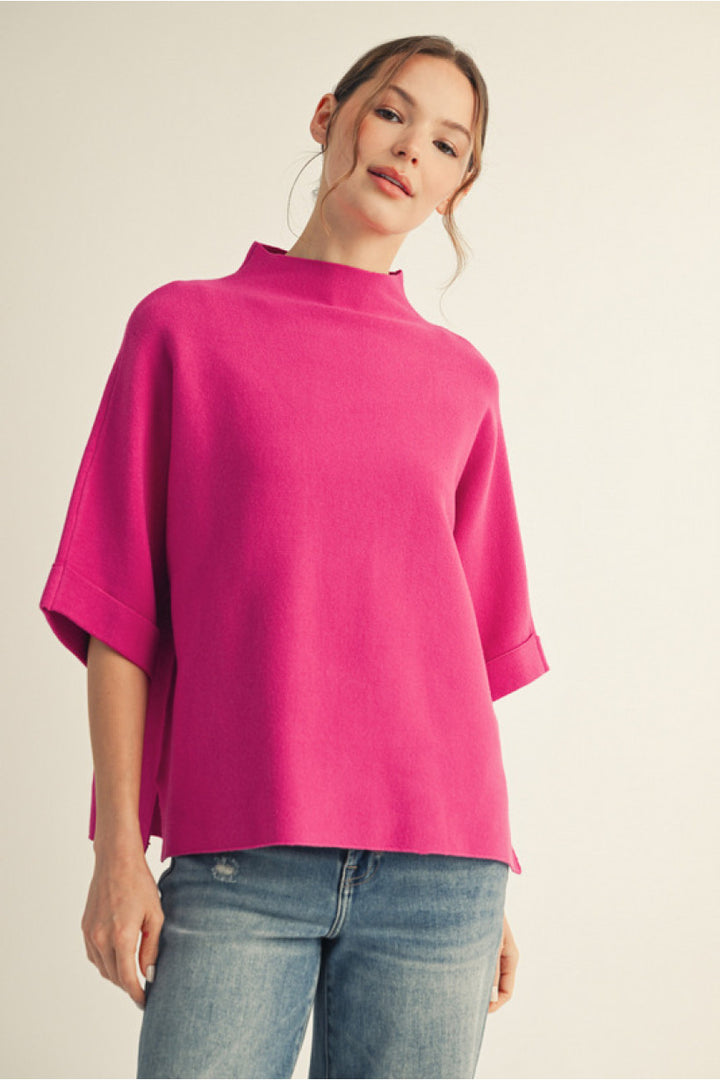Elbow Sleeve Boxy Sweater hot pink