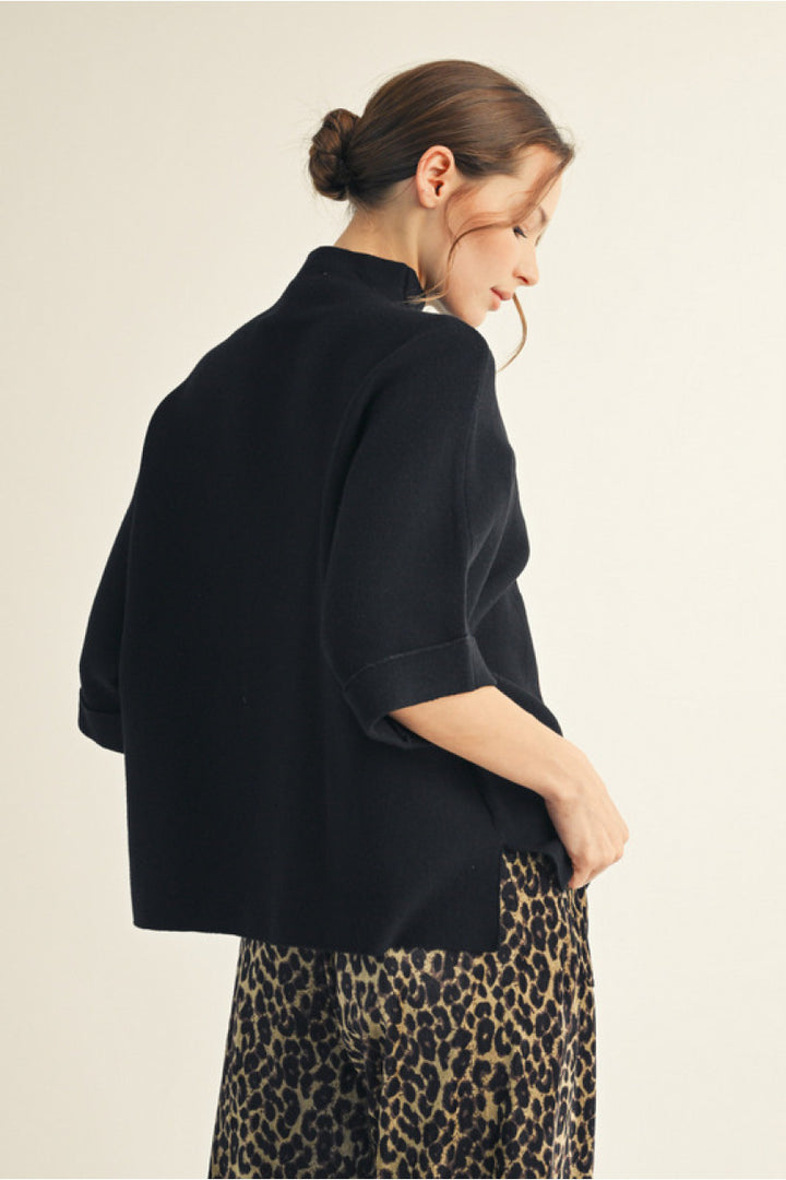 Elbow cuffed Sleeve Boxy Sweater black  back