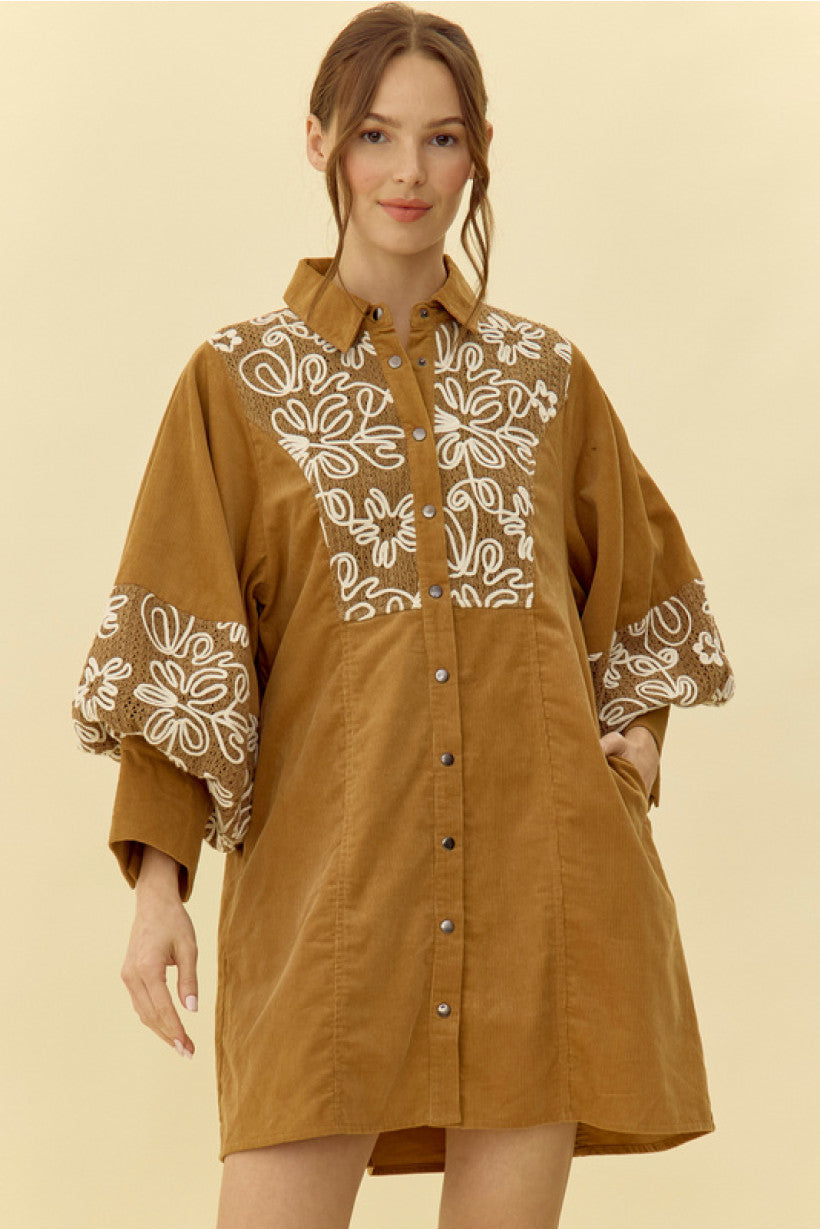 jodifl embroidered dress Jodifl Eyelet Shirt Dress Kelly Green / Small