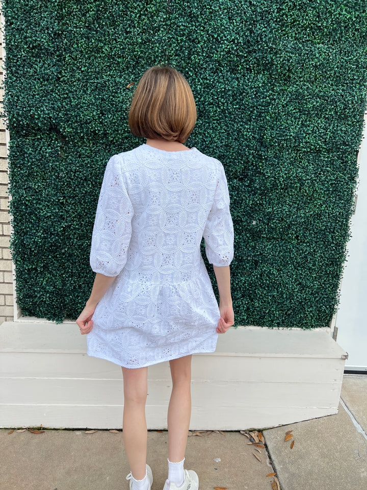 Eyelet long Sleeve Dress Southern Style Boutique white summer dresses back