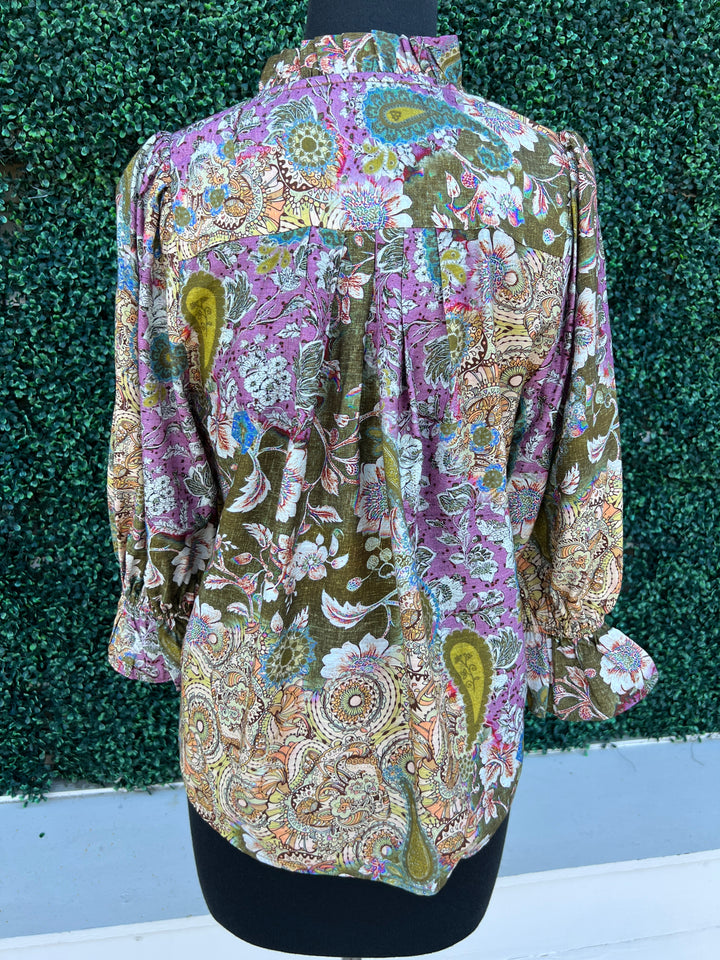 Fall Floral Mix top Southern Style Boutique Women Over 50 pleated back