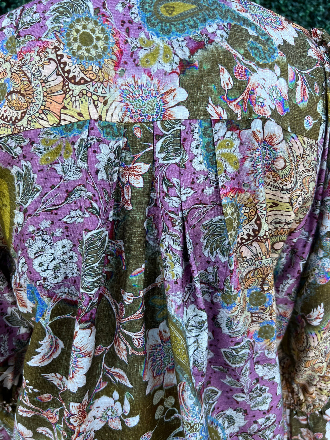 Fall Floral Mix top Southern Style Boutique Women Over 50 pleated back long sleeve