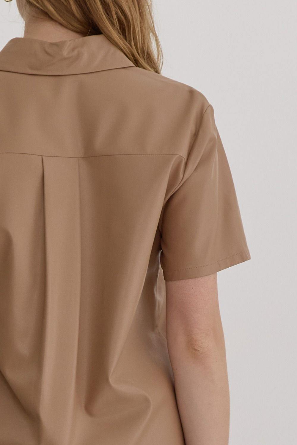 Taupe Pleather Shirt Dress | Women's Dresses Boutique | Entro Brand  Trs  Chic Boutique