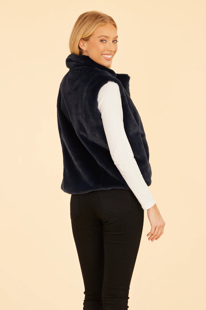 Faux Fur Notch Collar Vest Dolce Cabo Southern Style Winter navy