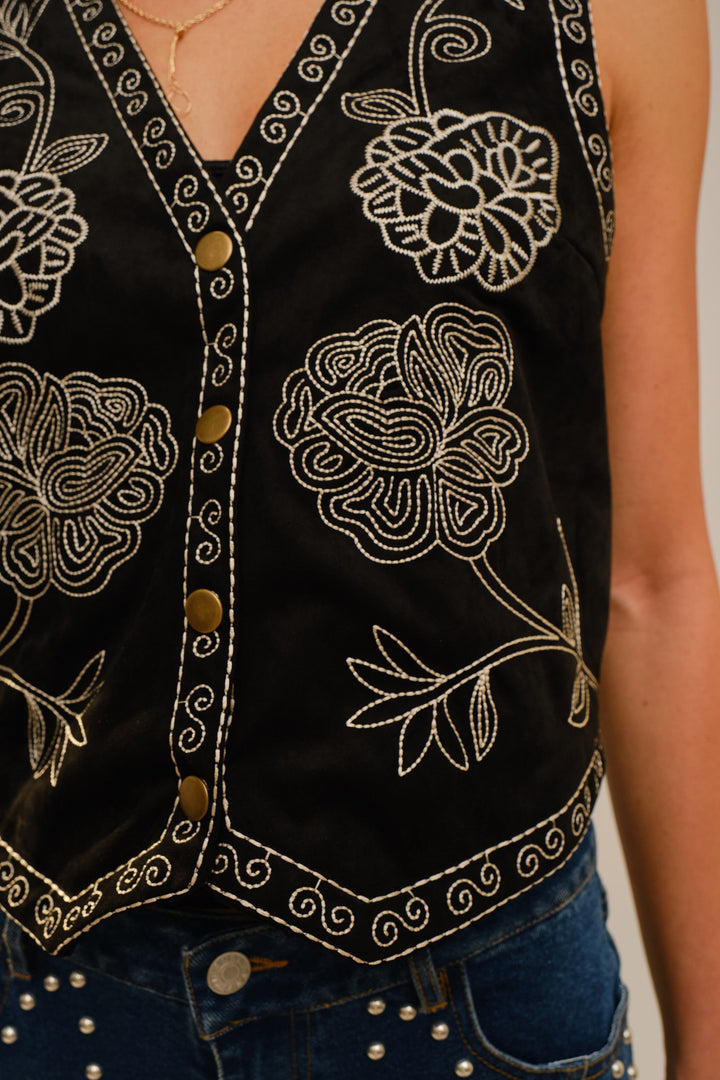 Faux Suede Embroidered Vest Southern Style Boutique HLSR Style