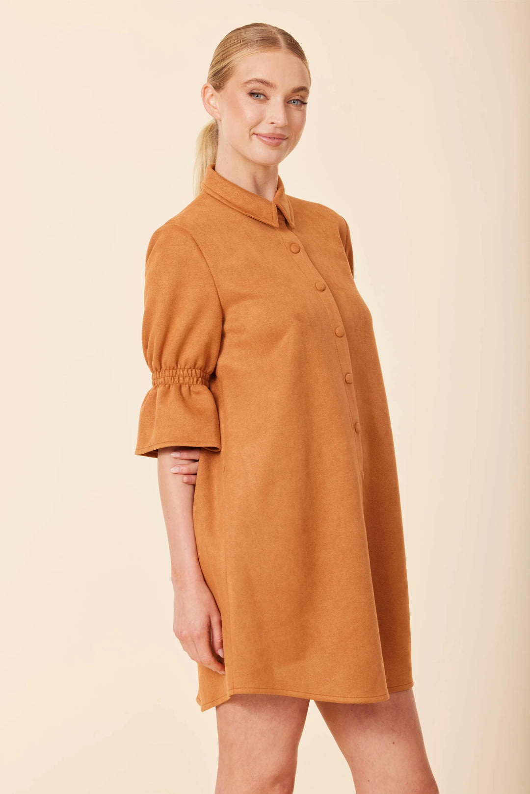 short suede dress Black Faux Suede Short Sleeve Belt Mini Dress