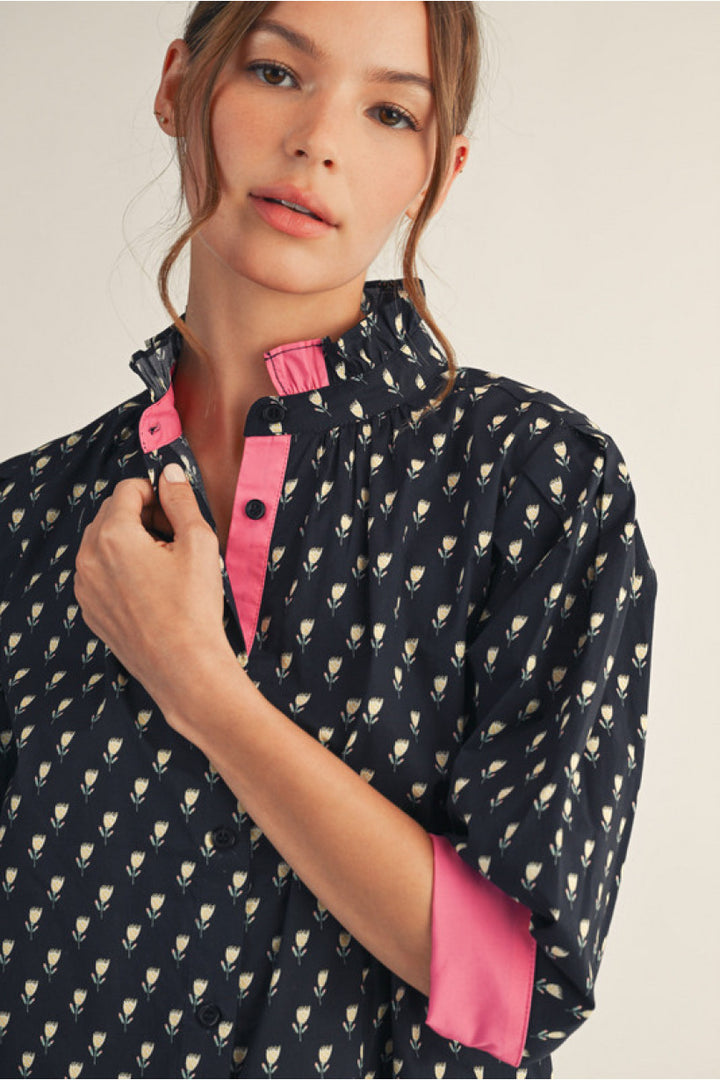 Floral Pink Contrast Blouse Jodifl Fall Florals Boutique