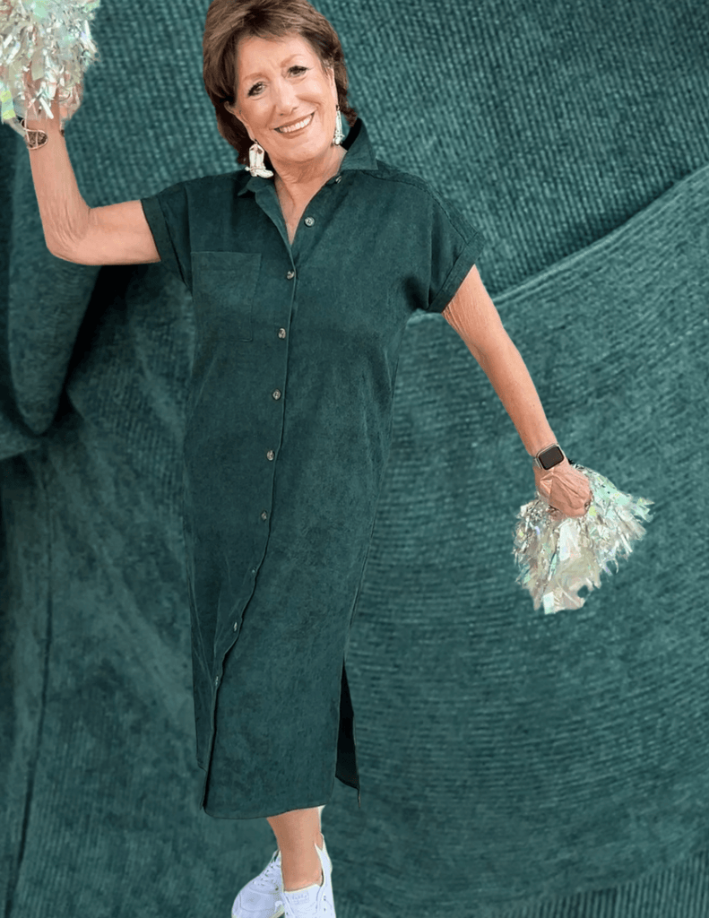 green emerald velvet dress Corduroy Shirt Dress