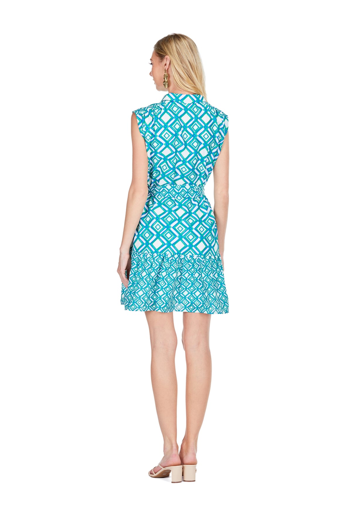 green geometric shirt dress Green Geometric Floral Print Cotton Mini - Shift Dresses main image 0