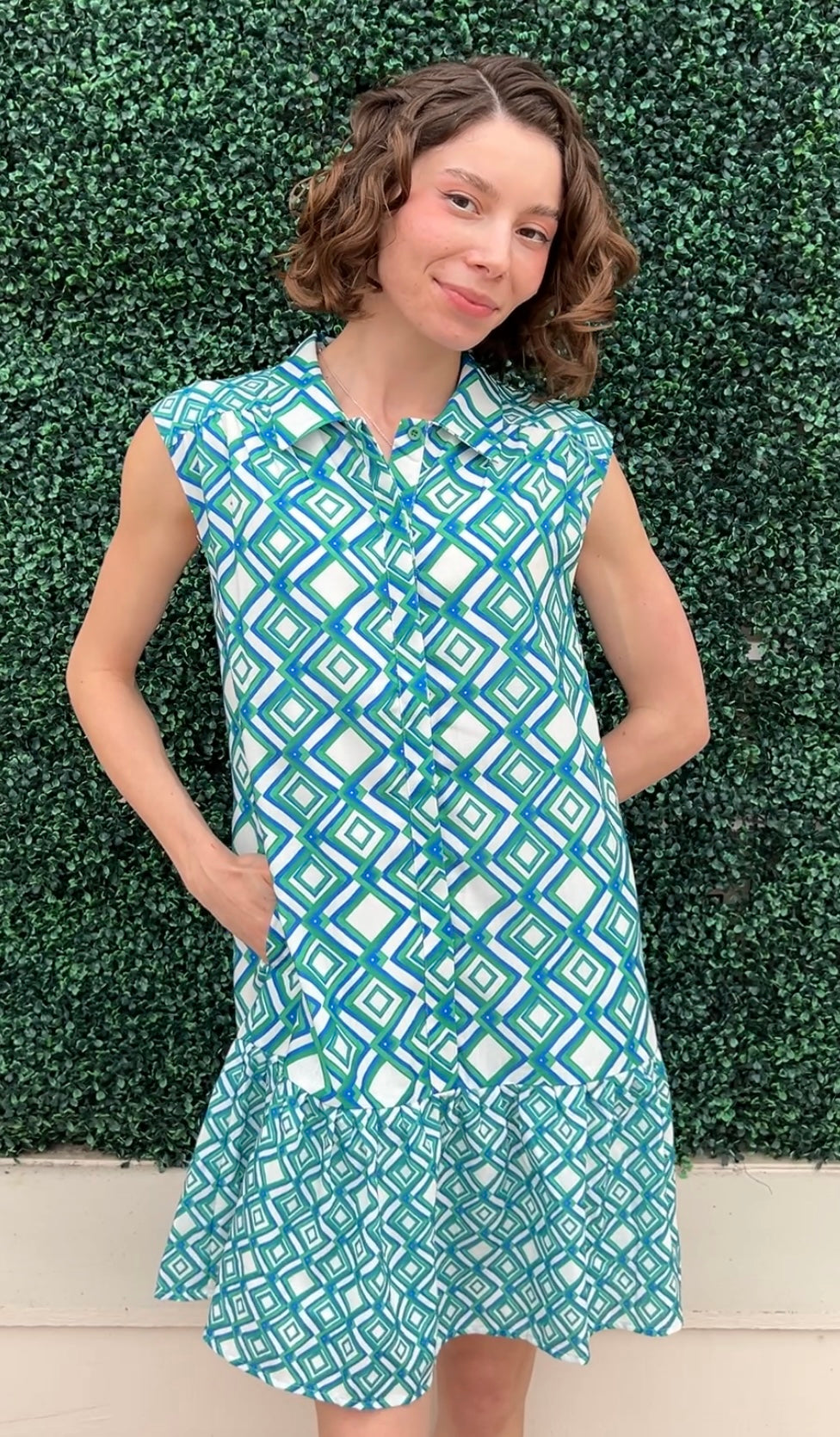 green and white geometric dress Geometric Print Shirt Dress | Best Online Women's Boutique