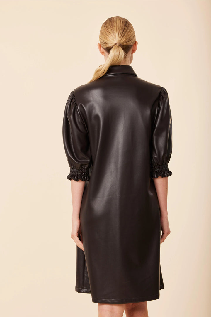 Gold-Button Faux-Leather Dress Dolce Cabo Fab Over 50 knee length
