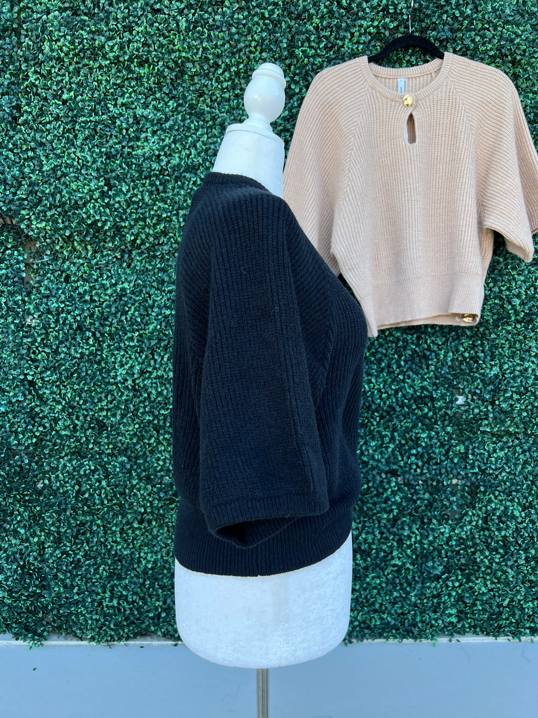 Gold button Keyhole Short Sleeve Sweater Glam Brand Women's Boutique modern fit