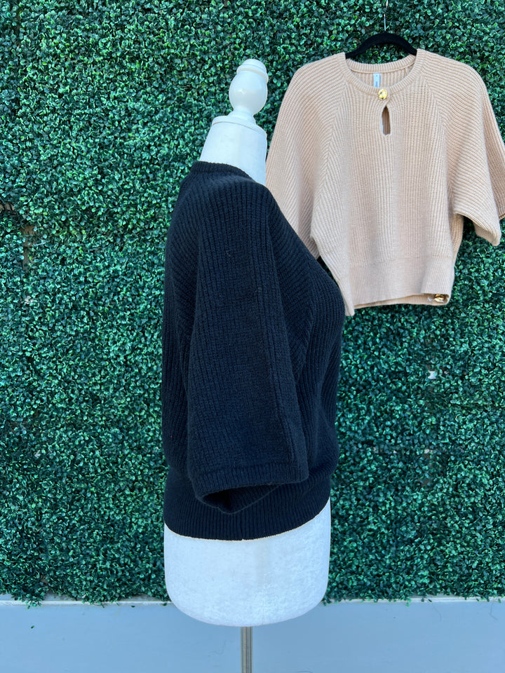 Gold button Keyhole Short Sleeve Sweater Glam Brand Women's Boutique modern fit