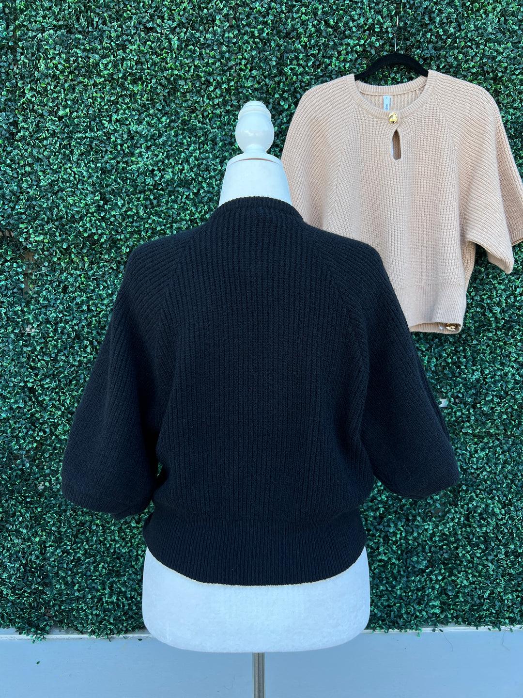 Gold button Keyhole Short Sleeve Sweater Glam Brand Women's Boutique modern fit back