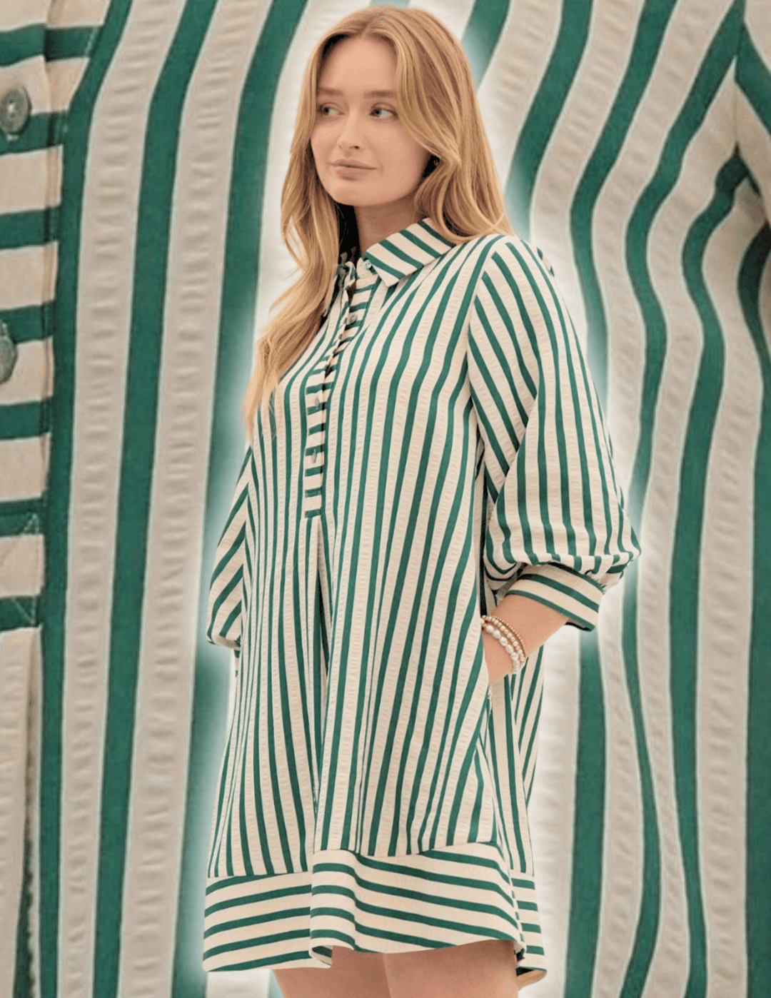 Candy Cane Striped Seersucker Dress | Entro Brand Women's Boutique Green / S Candy Cane Striped Seersucker Dress | Entro Brand Women's Boutique Green / S
