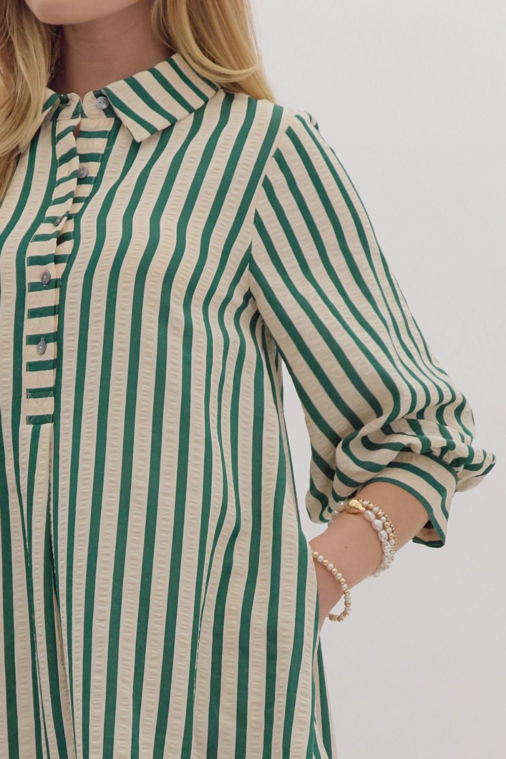 Candy Cane Striped Seersucker Dress | Entro Brand Women's Boutique Green / S Candy Cane Striped Seersucker Dress | Entro Brand Women's Boutique Green / S