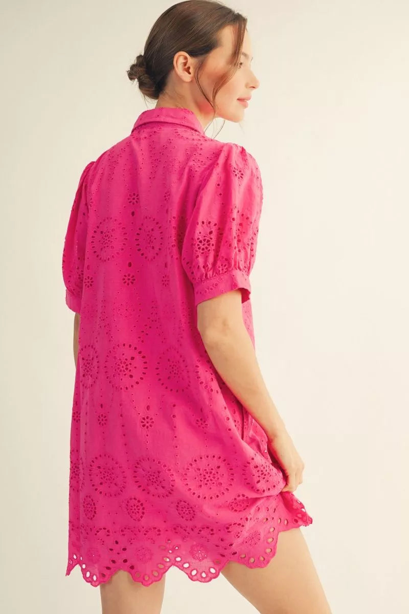 Hot Pink Eyelet Shirt Dress | Jodifl