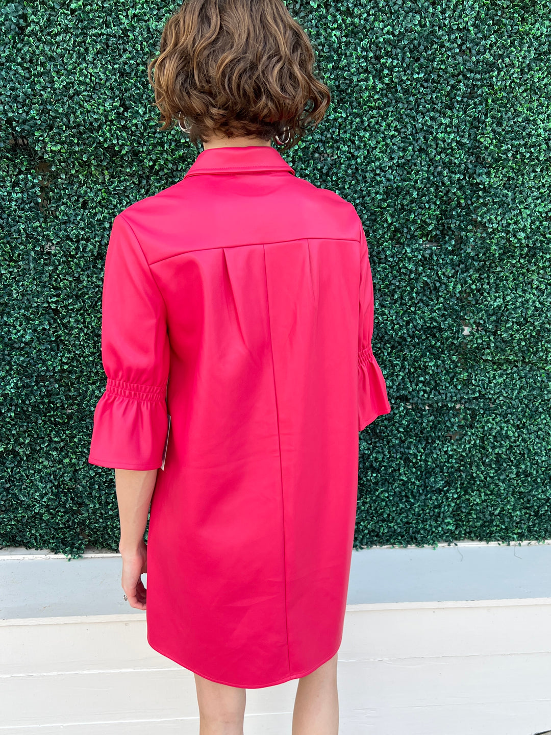 Hot Pink Faux Leather Short Ruffle Sleeve Dress Dolce Cabo 