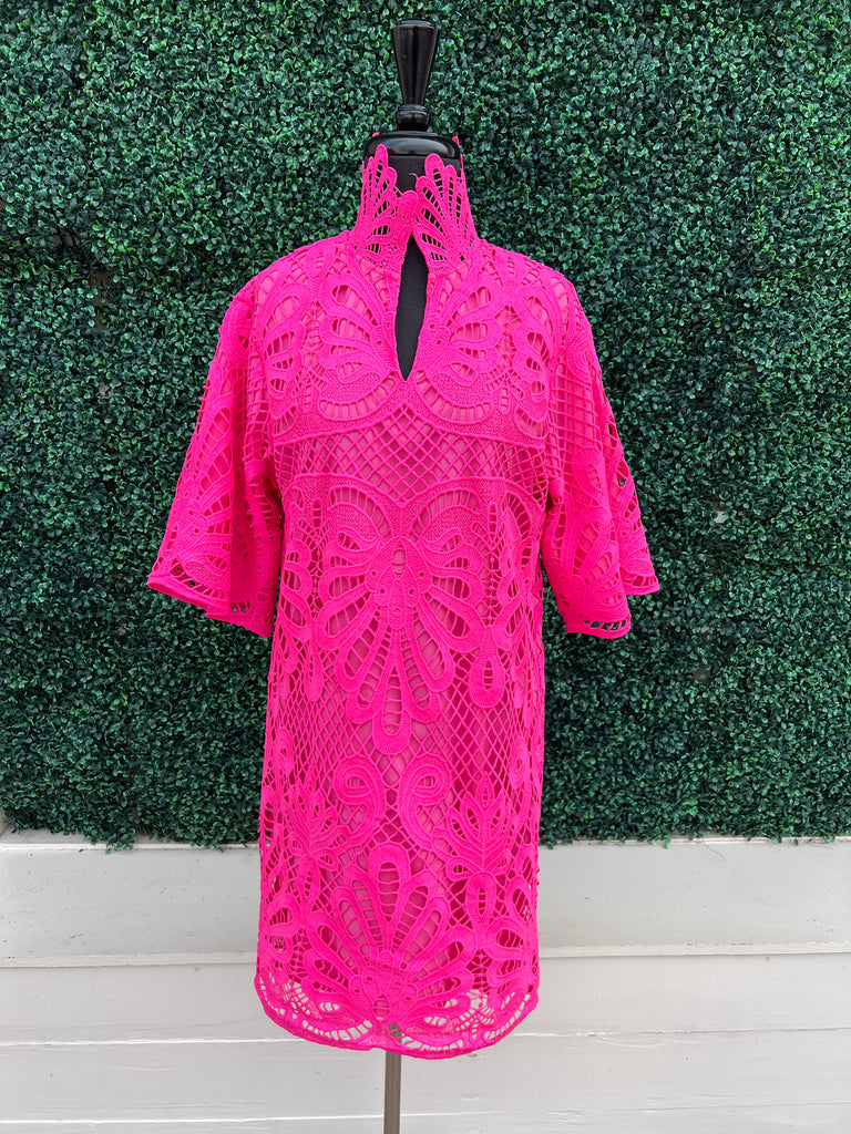 Hot Pink Lace Dress | Colorful Boutique | Quality Women's Clothing Green / XS Hot Pink Lace Dress | Colorful Boutique | Quality Women's Clothing Green / XS