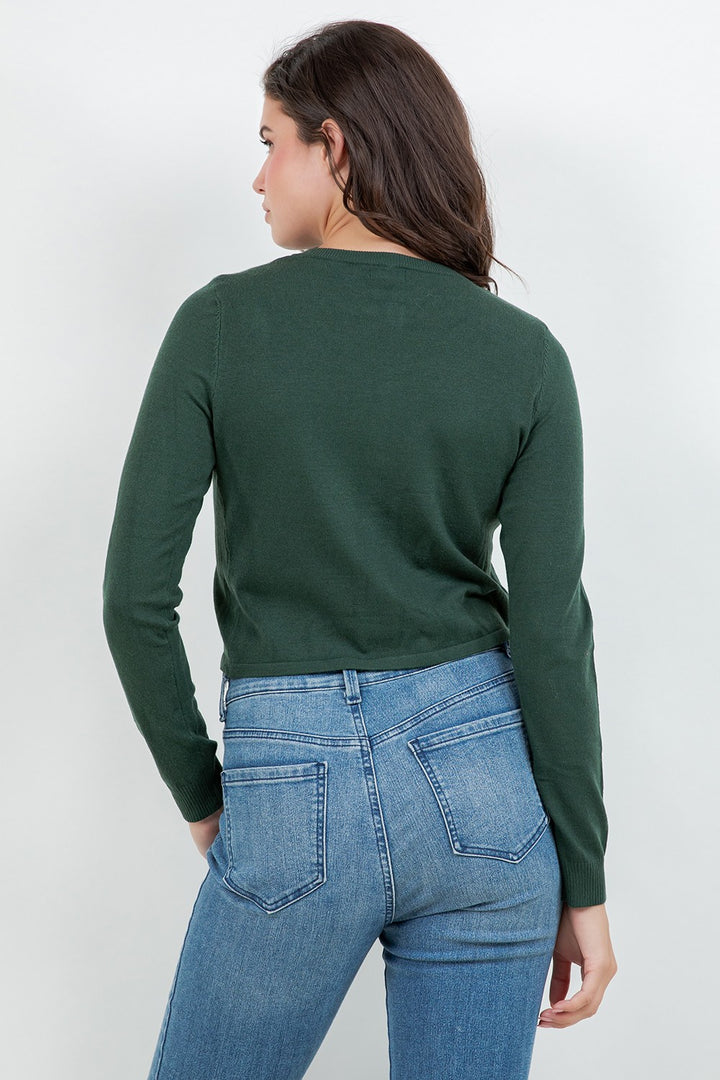 Hunter Green Short Boxy Cardigan Sweater Winter Basics Women's Boutique Houston
