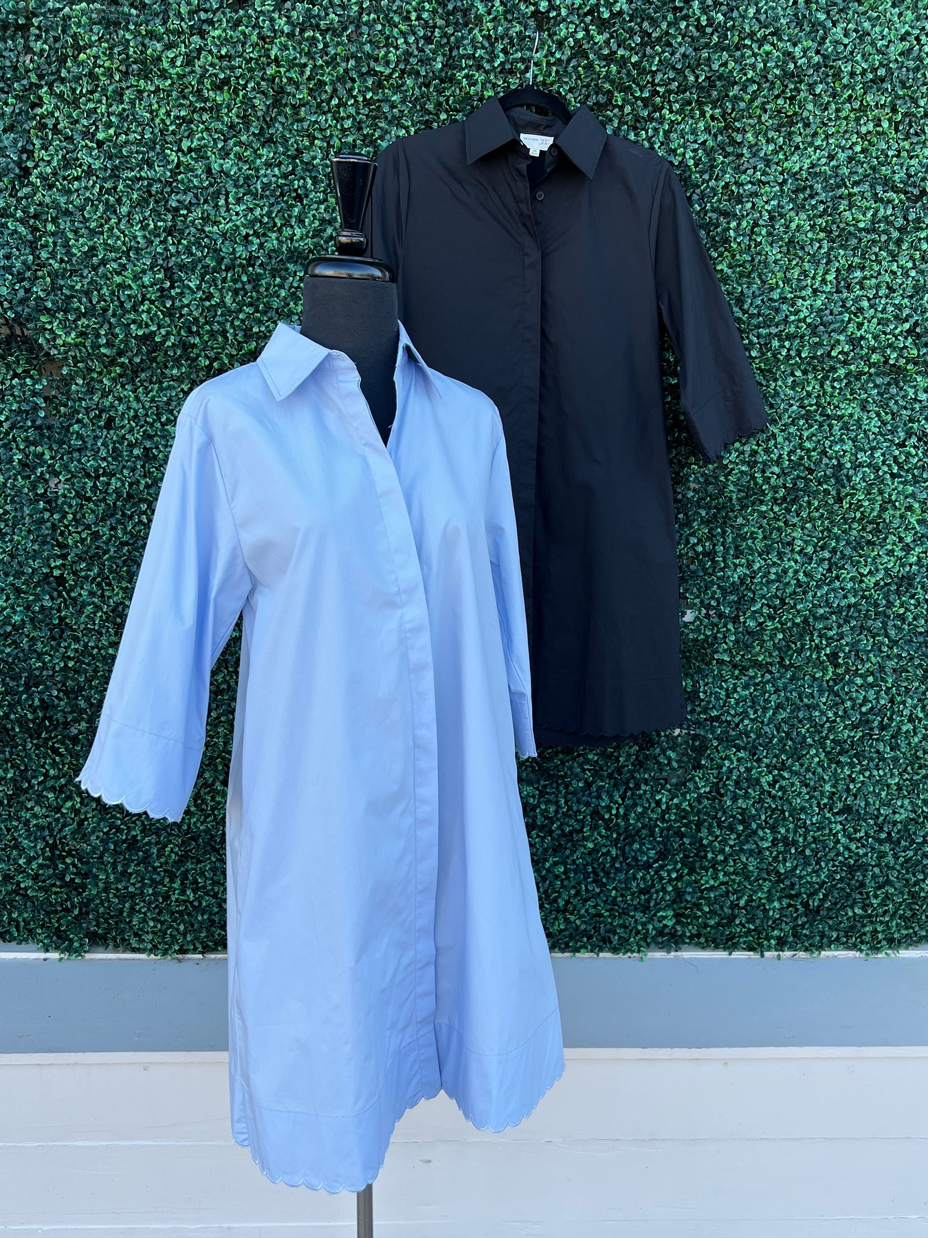 scalloped shirt dress Sail to Sable Scalloped Linen Shift Dress