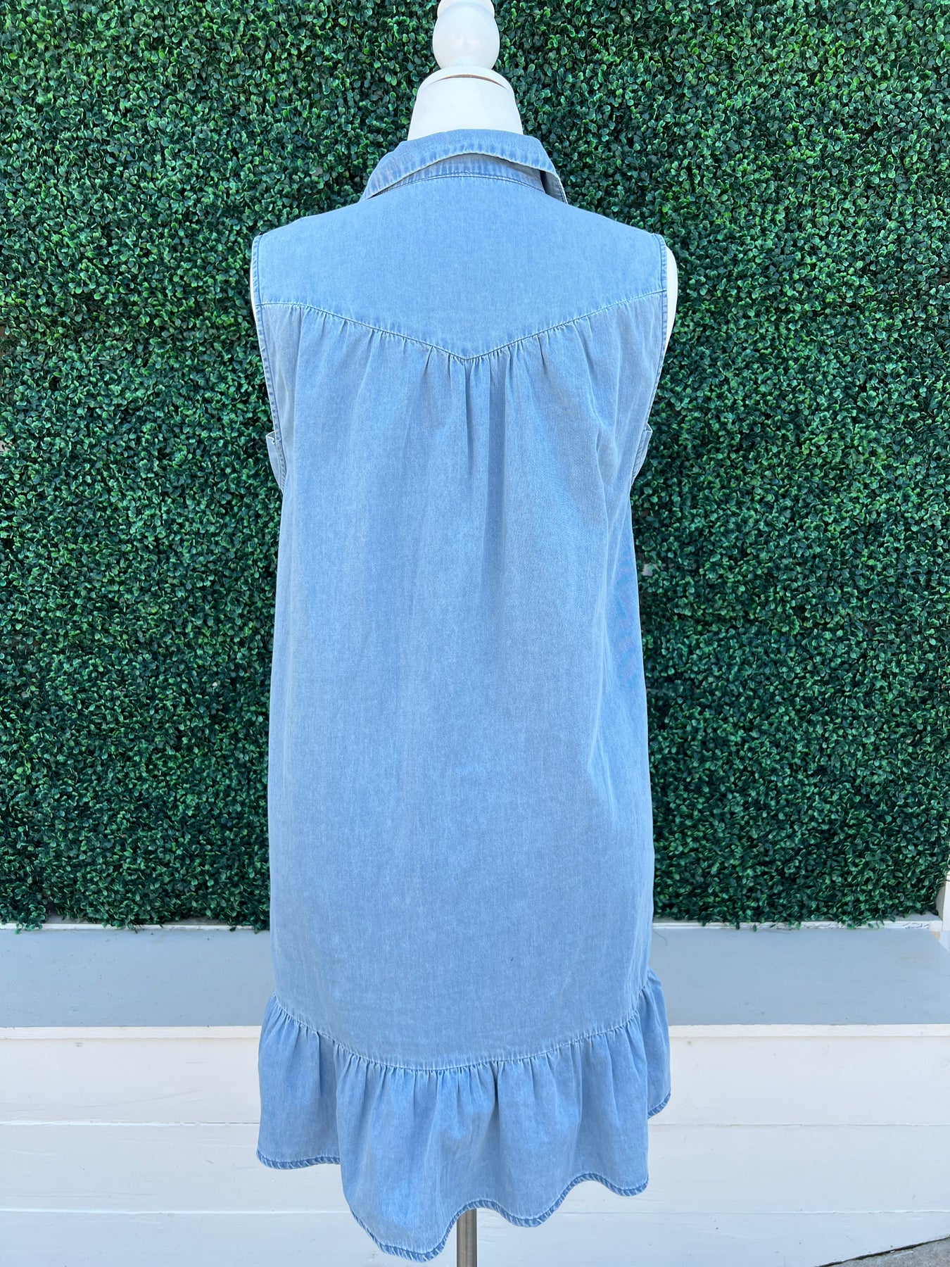 denim flounce dress Denim Flounce-Sleeve Shift Dress