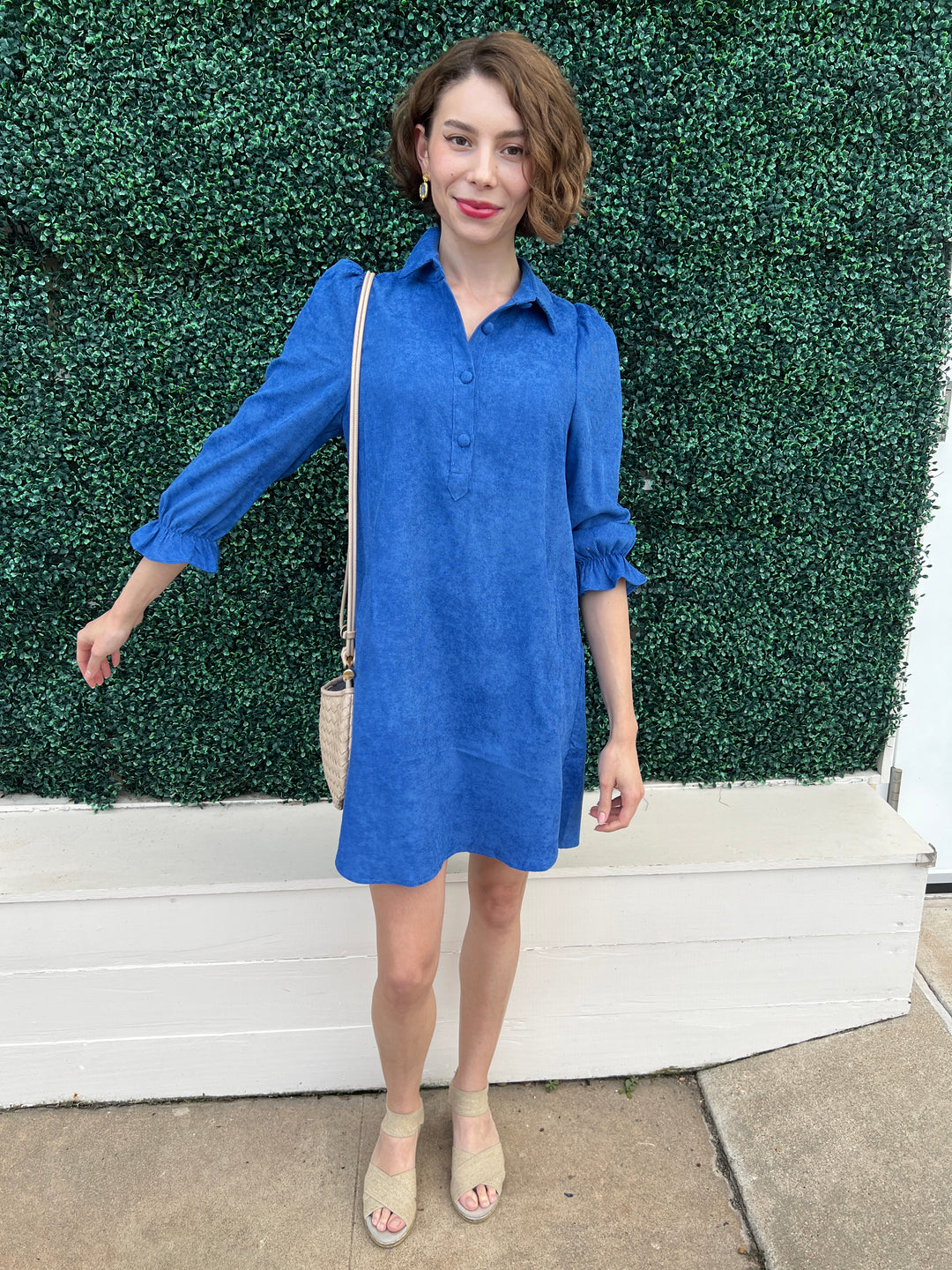 Blue Corduroy Long Sleeve Dress